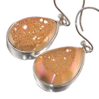 US-MADE 3/4" TEARDROP PINK TITANIUM  DRUZY DRUSY 925 SILVER earrings