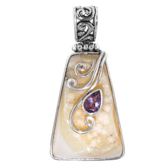 925 Silver Beautiful Druzy Drusy & Amethyst Gemstone Pendant, 1 5/16"