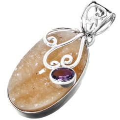 1 3/8" BEAUTIFUL DRUZY DRUSY & AMETHYST GEMSTONE 925 SILVER pendant