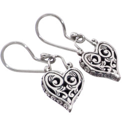 1" DAINTY HEART SCROLLWORK FILIGREE 925 STERLING SILVER DROP earrings