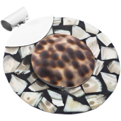 2 3/4" TIGER COWRY AND CONE SHELL 925 STERLING SILVER pendant