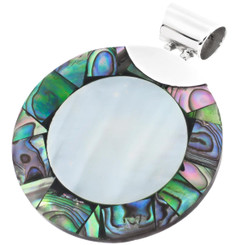 2 3/16" MOSAIC PAUA MOTHER OF PEARL SHELL 925 STERLING SILVER pendant