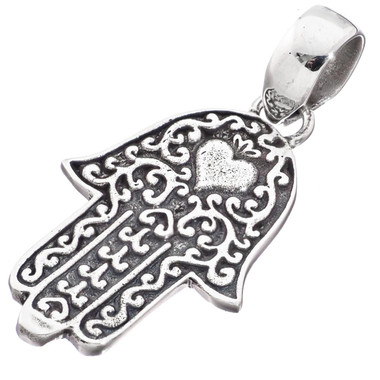 1 1/2" BEAUTIFUL HAMSA HEART FILIGREE SILVERWORK 925 STERLING SILVER pendant