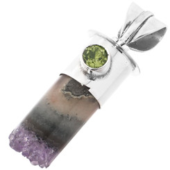 1 3/4" EXQUISITE PERIDOT AMETHYST GEODE CRYSTAL 925 STERLING SILVER pendant