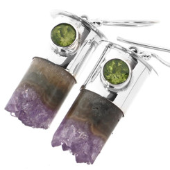1" AMETHYST CRYSTAL GEODE POINTS PERIDOT 925 STERLING SILVER earrings