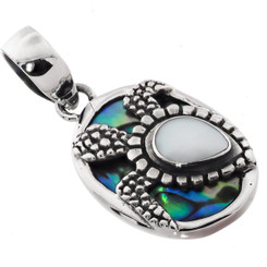 1 1/4" TURTLE MOTHER OF PEARL SHELL PAUA ABALONE 925 STERLING SILVER pendant
