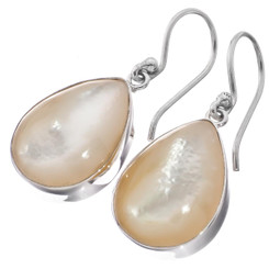 3/4" TEARDROP WHITE MOTHER OF PEARL SHELL PEAR 925 STERLING SILVER earrings