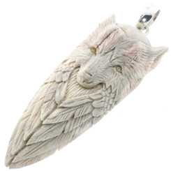3" HAND CARVING WOLF FEATHER REAL DEER ANTLER 925 STERLING SILVER pendant