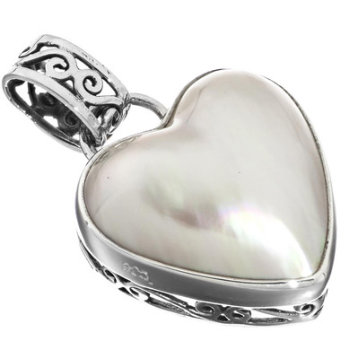 1 1/8" VALENTINE WHITE HEART MABE PEARL FILIGREE 925 STERLING SILVER pendant