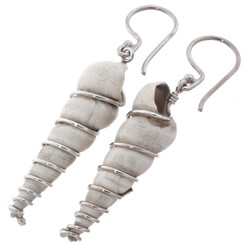 1 1/4" GENUINE SEA SHELL FOSSIL SPIRAL 925 STERLING SILVER earring
