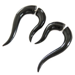 1 11/16" CHEATER FAKE GAUGE COW HORN HAND CARVING POST earrings