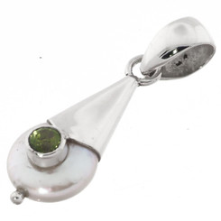 1 3/8" FRESHWATER COIN PEARL PERIDOT GEMSTONE 925 STERLING SILVER pendant