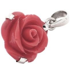 1 1/4" RED CORAL-TONE ROSE FLOWER 925 STERLING SILVER PENDANT