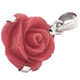 1 1/4" RED CORAL-TONE ROSE FLOWER 925 STERLING SILVER PENDANT
