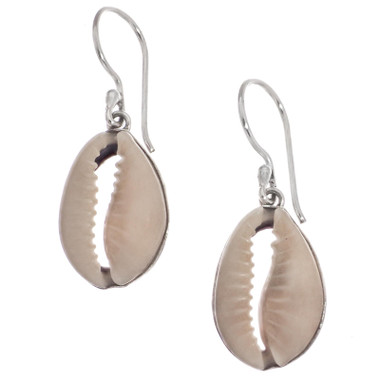 5/8" Beach Tropical Cowry Shell 925 Sterling Silver Earrings
