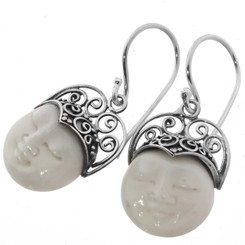 3/4"  DAINTY SUN MOON FACE BISON BONE FILIGREE 925 STERLING SILVER earrings