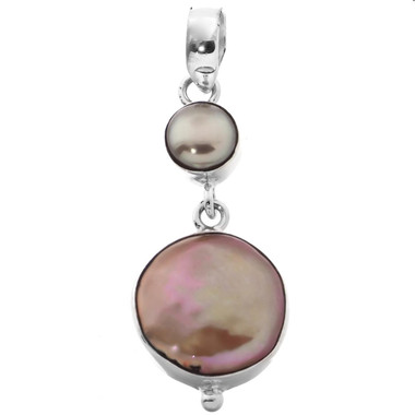 1 1/4" BRONZE PEACH GOLD BIWA FRESHWATER PEARL 925 STERLING SILVER pendant