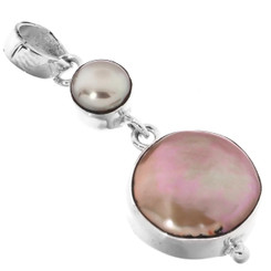 1 1/4" BRONZE PEACH GOLD BIWA FRESHWATER PEARL 925 STERLING SILVER pendant