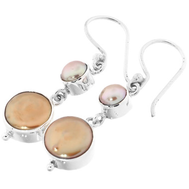 1" BRONZE GOLD FRESHWATER COIN PEARL 925 STERLING SILVER DANGLE DROP earrings