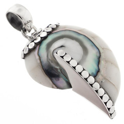 1 5/8" WHITE RESIN FILL NAUTILUS SHELL 925 STERLING SILVER pendant