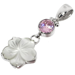 1 5/8" MOTHER OF PEARL SHELL FLOWER PINK QUARTZ 925 STERLING SILVER pendant