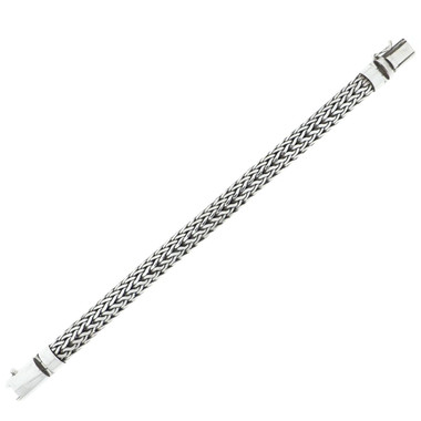 12mm Track Weave Mens Handmade Solid 925 Sterllng Silver Bracelet