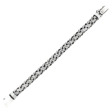 Mens Wide 12mm Wheat Double Braid Bali Handmade 925 Sterling Silver Bracelet