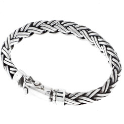 Mens Wide 12mm Wheat Double Braid Bali Handmade 925 Sterling Silver Bracelet
