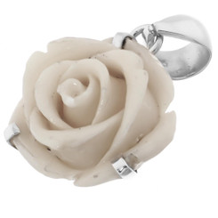 1 1/4" Dainty Cream Rose Flower 925 Sterling Silver Pendant