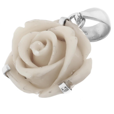 1 1/4" Dainty Cream Rose Flower 925 Sterling Silver Pendant