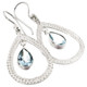 1" PEAR BLUE TOPAZ HAMMERED 925 STERLING SILVER TEARDROP HOOP earrings