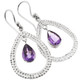 1" PEAR AMETHYST HAMMERED 925 STERLING SILVER TEARDROP HOOP earrings