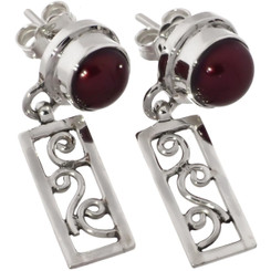 1 1/8" BURGUNDY RED FRESHWATER PEARL FILIGREE 925 STERLING SILVER STUD earrings