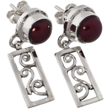 1 1/8" BURGUNDY RED FRESHWATER PEARL FILIGREE 925 STERLING SILVER STUD earrings