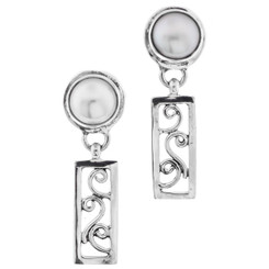 1 1/8" WHITE FRESHWATER PEARL FILIGREE DANGLE 925 STERLING SILVER STUD earrings