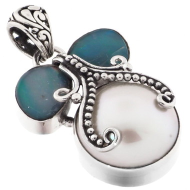 1 1/4" AUSTRALIAN OPAL WHITE MABE CULTURED PEARL 925 STERLING SILVER pendant