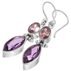 1" MARQUISE AMETHYST PINK QUARTZ GEMS 925 STERLING SILVER DROP earrings