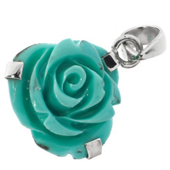 1 1/4" TURQUOISE-TONE ROSE FLOWER 925 STERLING SILVER PENDANT