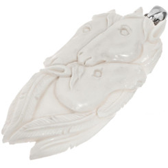 3" EQUESTRIAN HORSE TRIO HANDCARVED BISON BONE 925 SILVER pendant