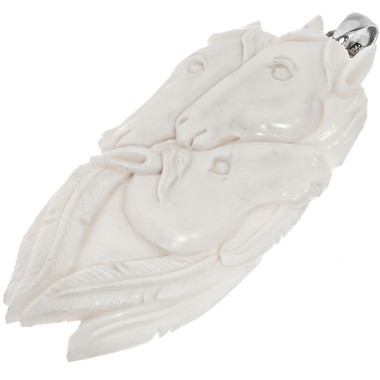 3" EQUESTRIAN HORSE TRIO HANDCARVED BISON BONE 925 SILVER pendant