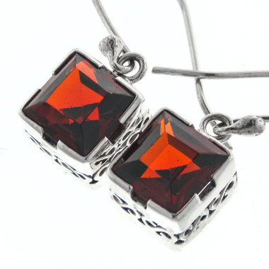 3/8" COOL SQUARE CUT RED GARNET BALI HANDMADE 925 STERLING SILVER earrings