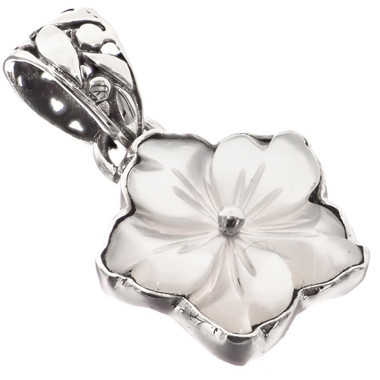 1" DAINTY WHITE MOTHER OF PEARL SHELL FLOWER 925 STERLING SILVER pendant