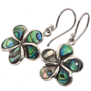 3/4" PLUMERIA NEW ZEALAND PAUA ABALONE SHELL 925 STERLING SILVER earrings