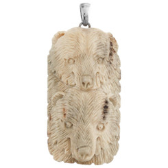 2 1/2" BALI HANDCARVED BEAR COUPLE REAL DEER ANTLER 925 STERLING SILVER pendant