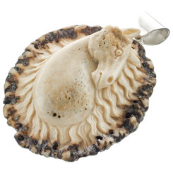 2 5/8" HANDCARVED HORSE EQUESTRIAN DEER ANTLER BURR 925 STERLING SILVER pendant