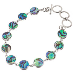 8"-9" BLUE GREEN PAUA ABALONE SHELL LINKS 925 STERLING SILVER bracelet