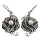 1" BLACK MOTHER OF PEARL SHELL FLOWER HAND CARVING PEARL 925 SILVER earrings