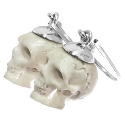3/4" HAND CARVING SKULL DEER ANTLER 925 STERLING SILVER DANGLE earrings