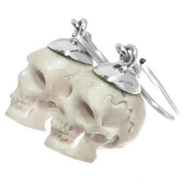 3/4" HAND CARVING SKULL DEER ANTLER 925 STERLING SILVER DANGLE earrings
