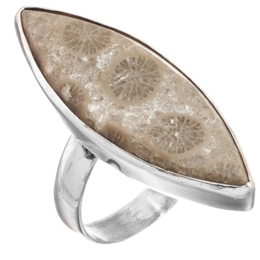 1 5/16" Cool Fossil Coral 925 Sterling Silver Sz 8 Ring